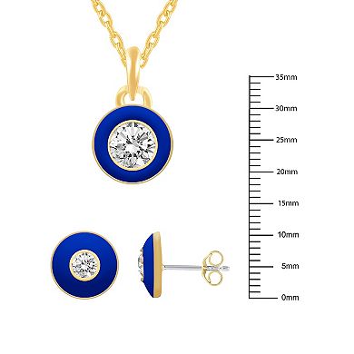 Royal Aura Aqua Enamel Necklace & Stud Earrings Duo Set