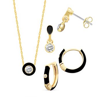 Royal Aura Black Enamel Necklace & Hoop Earrings Duo Set