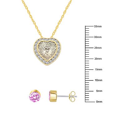 Royal Aura Pink Laser Cut Heart Pendant & Pink Crystal Stud Earring Set