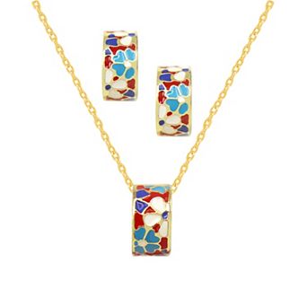 Royal Aura Multicolored Enamel Floral Rondelle Necklace & Hoop Earring Set