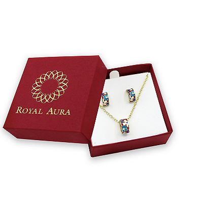 Royal Aura Multicolored Enamel Floral Rondelle Necklace and Hoop Earring Set
