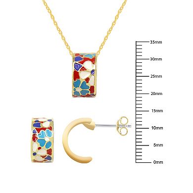 Royal Aura Multicolored Enamel Floral Rondelle Necklace and Hoop Earring Set