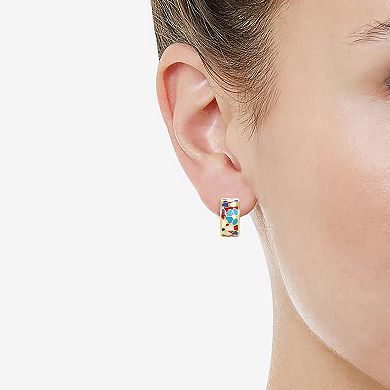 Royal Aura Multicolored Enamel Floral Rondelle Necklace and Hoop Earring Set