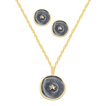 Royal Aura Star Motif Green Enamel Coin Pendant & Stud Earring Set