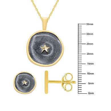 Royal Aura Star Motif Green Enamel Coin Pendant & Stud Earring Set
