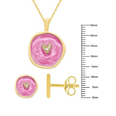 Royal Aura Heart Motif Pink Enamel Coin Pendant & Stud Earring Set