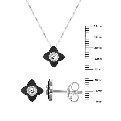 Royal Aura Black Enamel Floral Necklace & Stud Earring Set