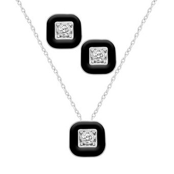 Royal Aura Black Enamel Cushion Pendant & Stud Earring Set