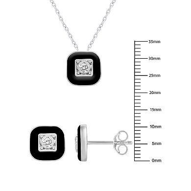 Royal Aura Black Enamel Cushion Pendant & Stud Earring Set
