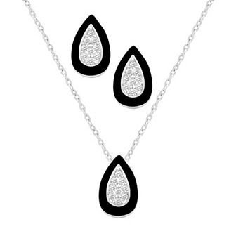 Royal Aura Black Enamel Teardrop Pendant & Stud Earring Set