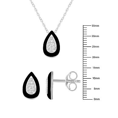 Royal Aura Black Enamel Teardrop Pendant & Stud Earring Set