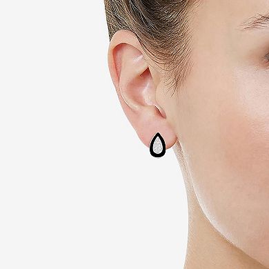 Royal Aura Black Enamel Teardrop Pendant & Stud Earring Set