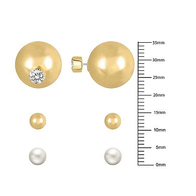 Royal Aura Gold Tone Sphere & Simulated Pearl Stud Earring Trio Set