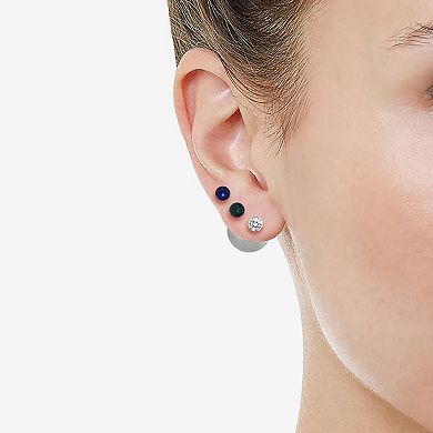 Royal Aura Silver Tone Sphere & Colored Crystal Stud Earring Trio Set