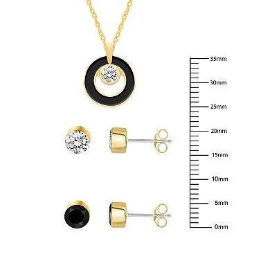 Royal Aura Black Enamel Necklace and Crystal Stud Earring Trio Set