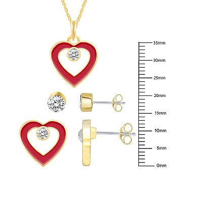 Royal Aura Red Enamel Heart & Stud Earring Trio Set