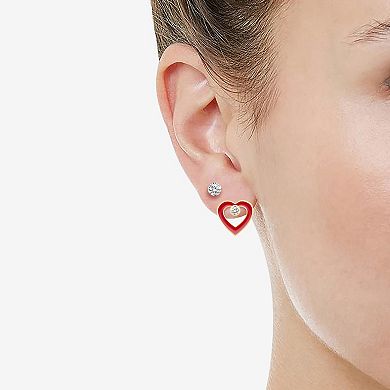 Royal Aura Red Enamel Heart & Stud Earring Trio Set