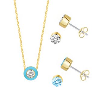 Royal Aura Blue Enamel Necklace & Crystal Stud Earring Trio Set