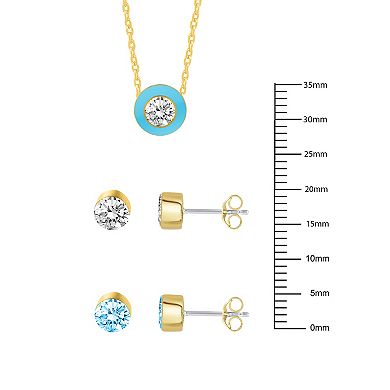 Royal Aura Blue Enamel Necklace & Crystal Stud Earring Trio Set