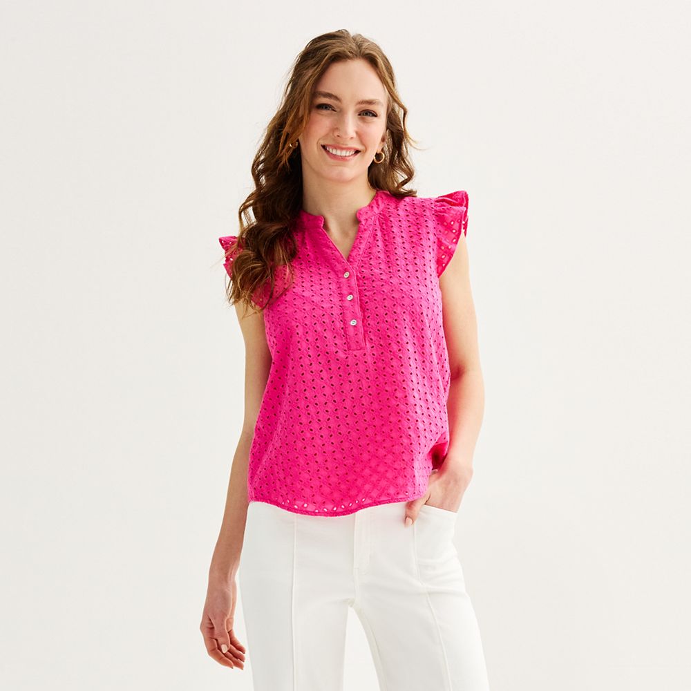 Women's Draper James Ruffle Sleeve Eyelet Top
