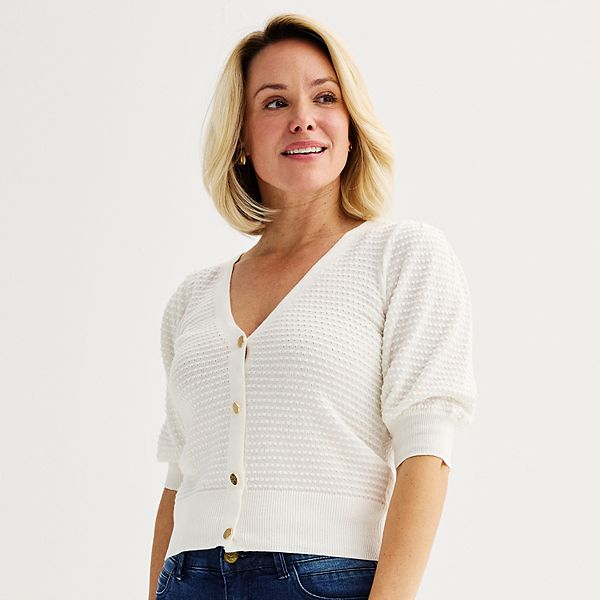 Women's DRAPER JAMES RSVP™ Novelty Stitch Elbow Sleeve Cardigan