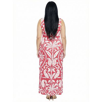 Plus Size 24Seven Comfort Apparel Paisley Sleeveless Side Slit Bodycon  A-Line Maxi Dress