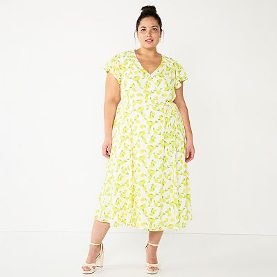Plus Size DRAPER JAMES RSVP Lemon Wrap Midi Dress