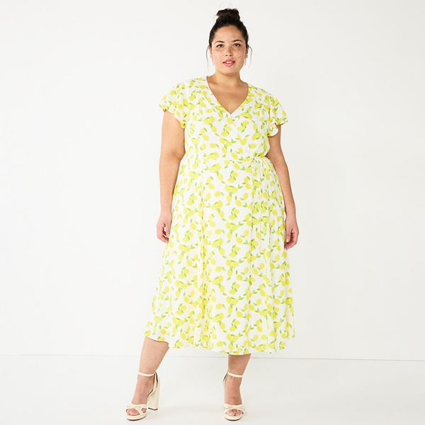 Plus Size DRAPER JAMES RSVP Lemon Wrap Midi Dress