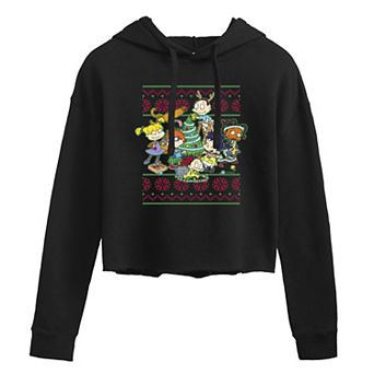 Juniors' Rugrats Christmas Group Cropped Hoodie