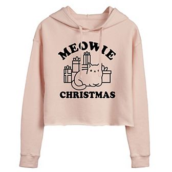 Juniors' Meowy Christmas Cropped Hoodie