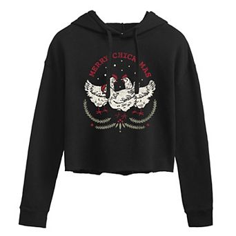 Junior's Merry Chickmas Christmas Cropped Hoodie