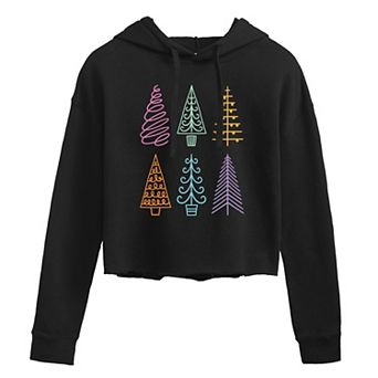 Juniors' Christmas Trees Cropped Hoodie
