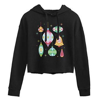 Juniors' Retro Christmas Ornaments Cropped Hoodie