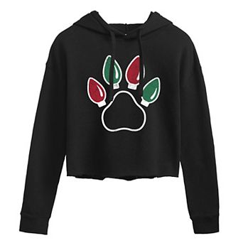 Juniors' Christmas Lights Pawprint Cropped Hoodie
