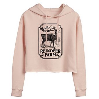 Juniors' Christmas Reindeer Farm Cropped Hoodie