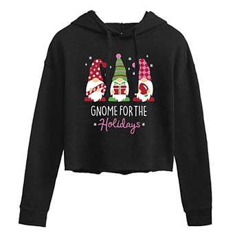 Juniors' Christmas Gnome Cropped Hoodie