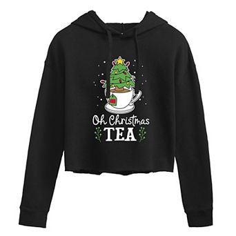 Juniors' Christmas Tea Cropped Hoodie