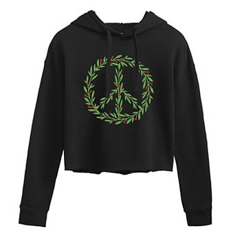 Juniors' Christmas Wreath Peace Cropped Hoodie