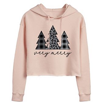 Juniors' Christmas Very Merry Plaid Cropped Hoodie