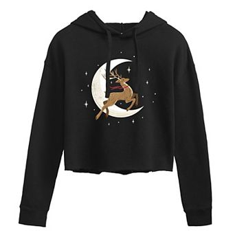 Juniors' Reindeer Moon Cropped Graphic Hoodie