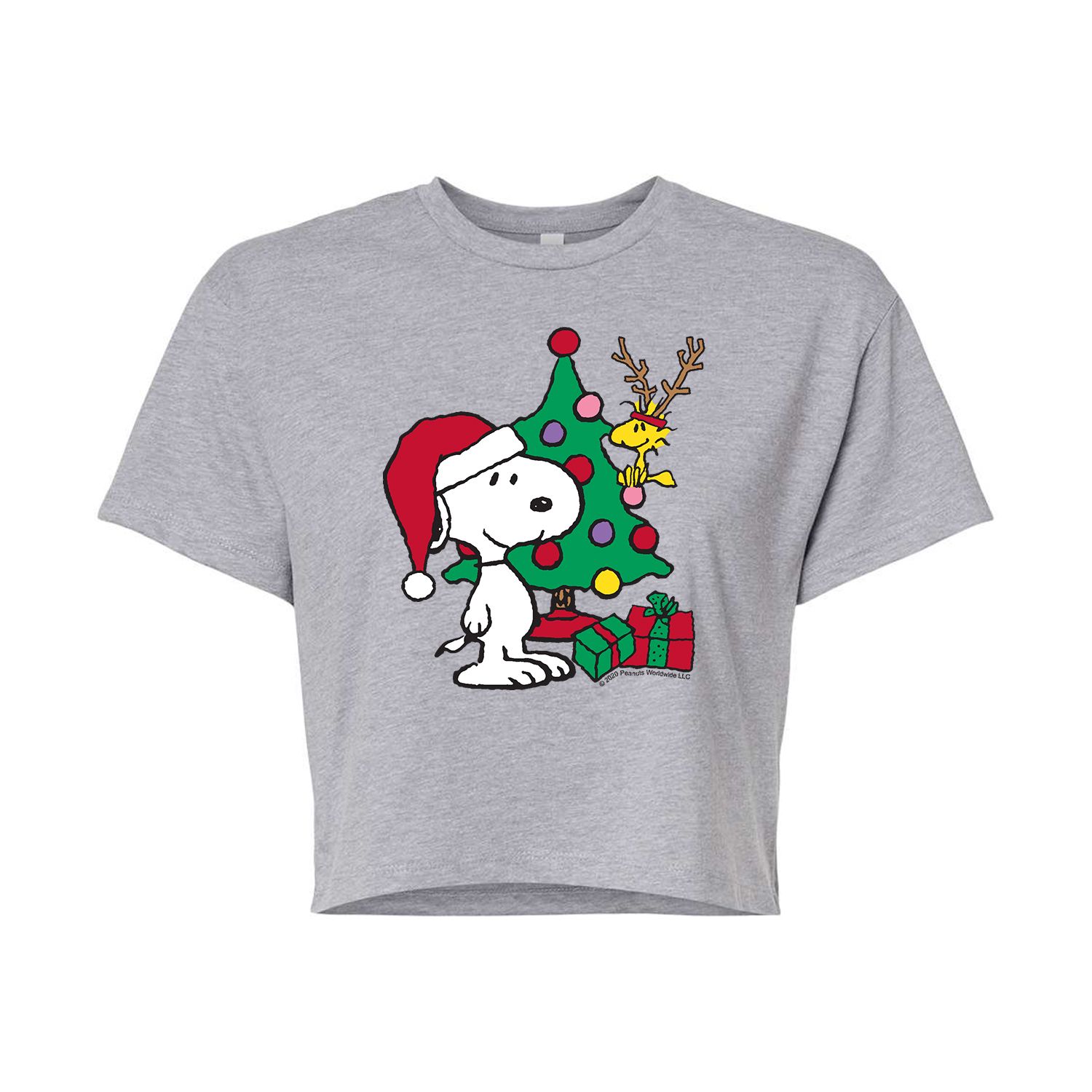 Juniors' Peanuts Christmas Cropped Graphic Tee