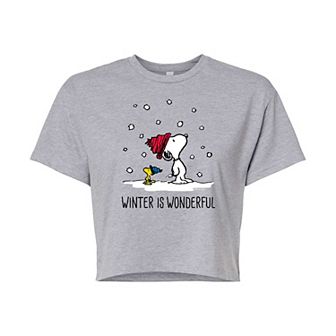 Juniors' Peanuts Winter Cropped Graphic Tee