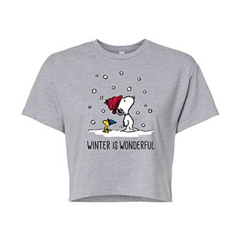 Juniors' Peanuts Winter Cropped Graphic Tee