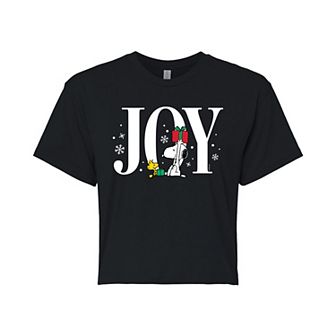 Juniors' Peanuts Holiday Joy Cropped Graphic Tee