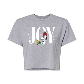 Juniors' Peanuts Holiday Joy Cropped Graphic Tee