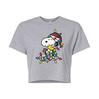 Juniors' Peanuts Lights Cropped Graphic Tee