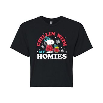 Juniors' Peanuts Homies Cropped Graphic Tee