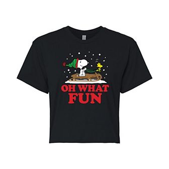 Juniors' Peanuts What Fun Cropped Graphic Tee