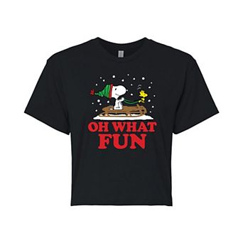 Juniors' Peanuts What Fun Cropped Graphic Tee