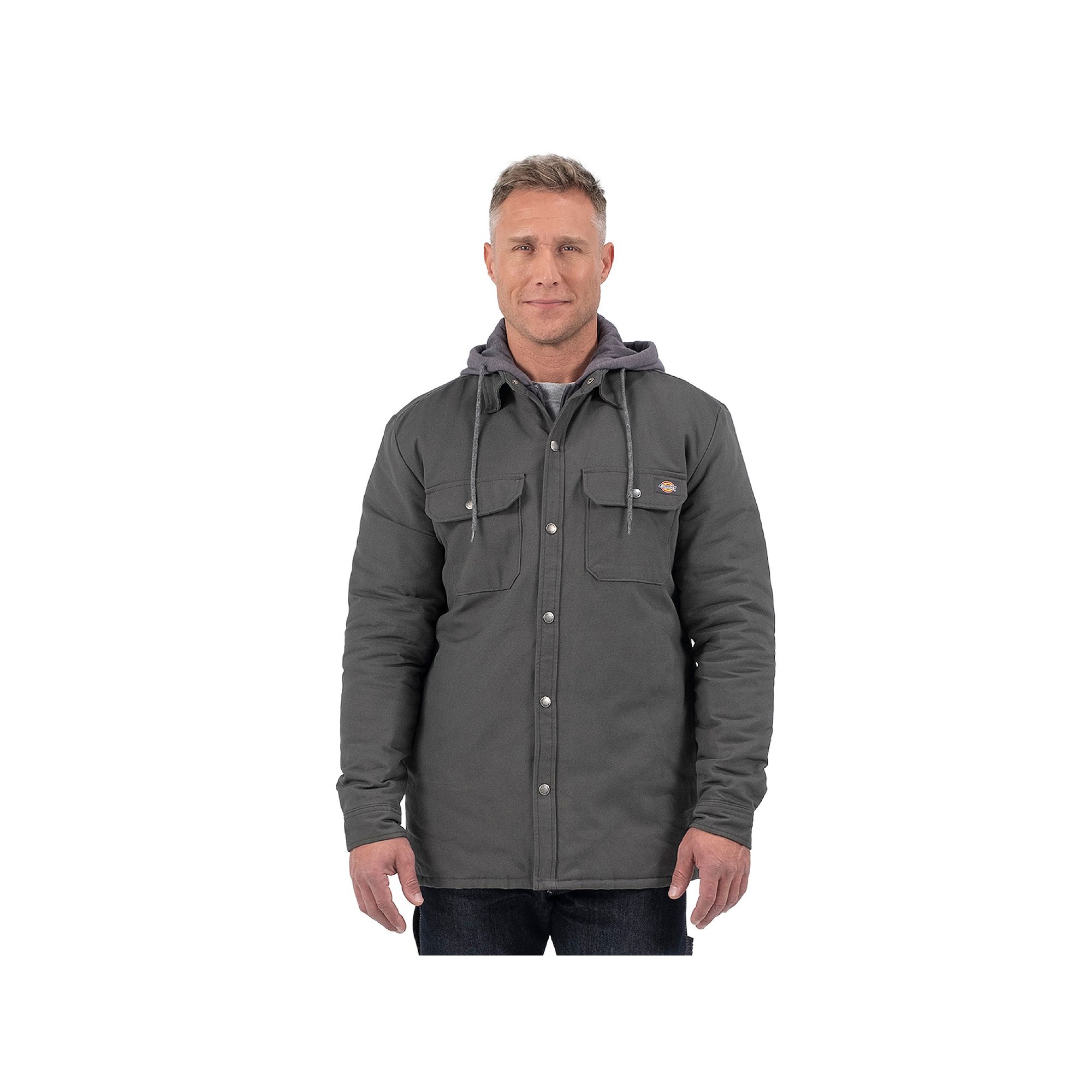 Mens Dickies Hydroshield Duck Hooded Shirt Jacket, Size: Small, Grey